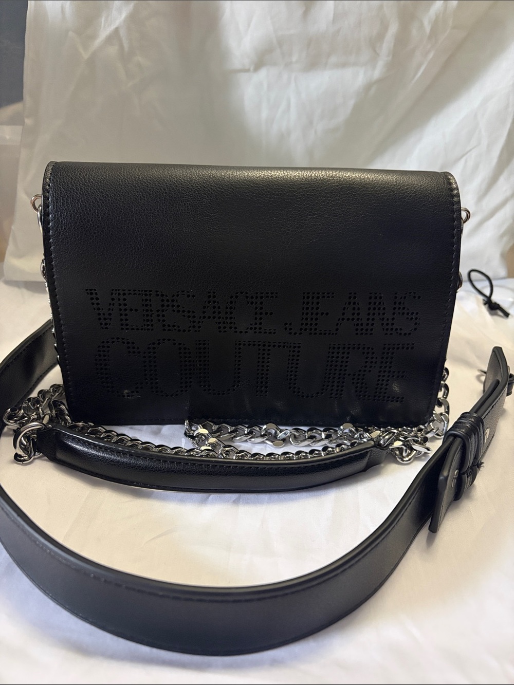 Versace Jeans Coutour Black Leather Crossbody shoulder chain bag